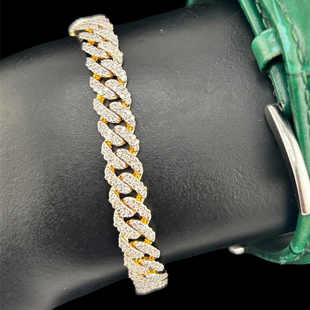 Gold Cuban Link Chain Bracelet with Shimmering Stones
